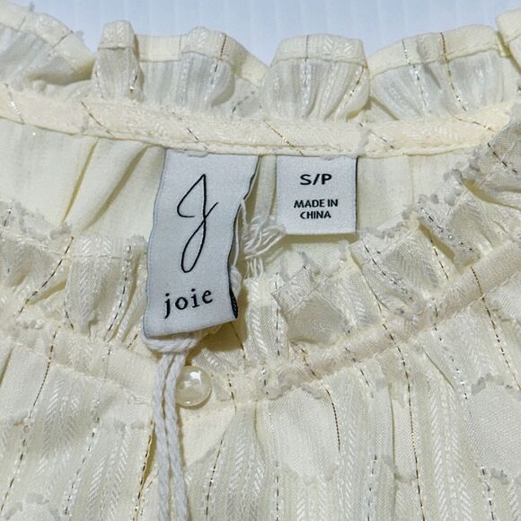 Joie Blouse Top Women's Small Ivory Ruffle Crew Neck Balloon Sleeve Pullover NWT - Picture 6 of 8